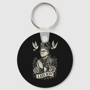Pope Leo Xiv - Catholic Tattoo Style Christian Des Key Ring