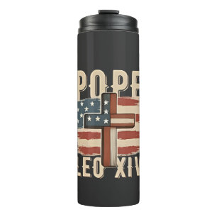 Pope Leo XIV Christian Church Da Pope USA Flag Thermal Tumbler