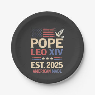 Pope Leo XIV est. 2025 4th of July USA Flag Paper Plate