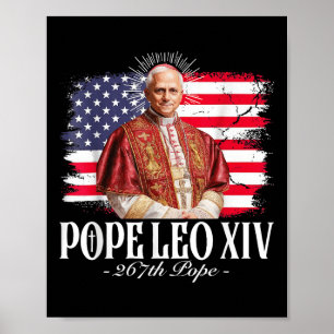 Pope Leo Xiv Robert American Flag  Poster
