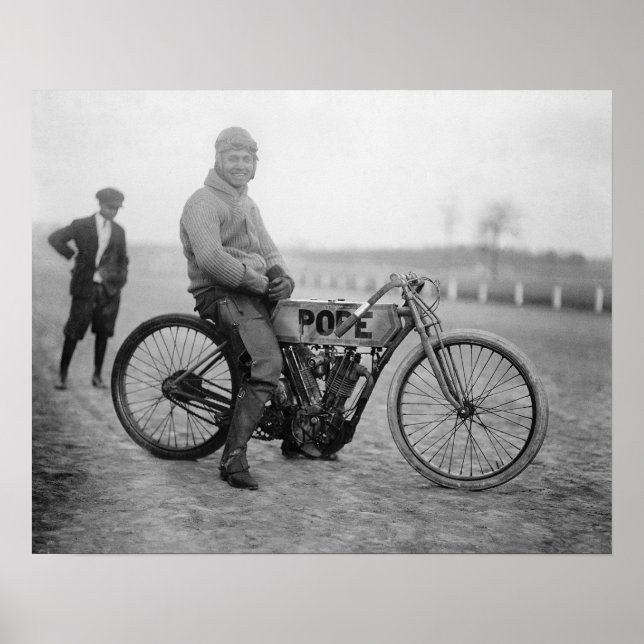 Pope Motorcycle Racer, 1915. Vintage Photo Poster (Front)