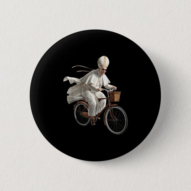 Pope Riding Bike Bicycle Catholic Church Bible Scr 6 Cm Round Badge (Front)