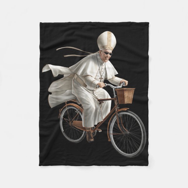 Pope Riding Bike Bicycle Catholic Church Bible Scr Fleece Blanket (Front)