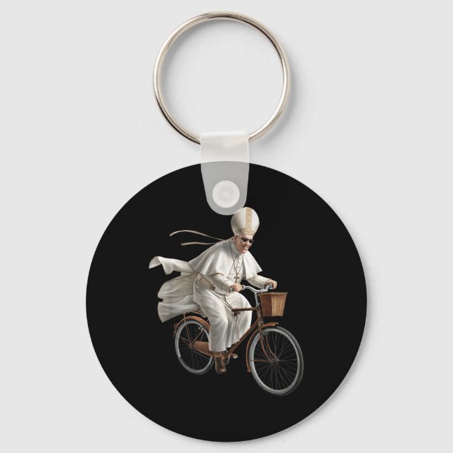 Pope Riding Bike Bicycle Catholic Church Bible Scr Key Ring (Front)