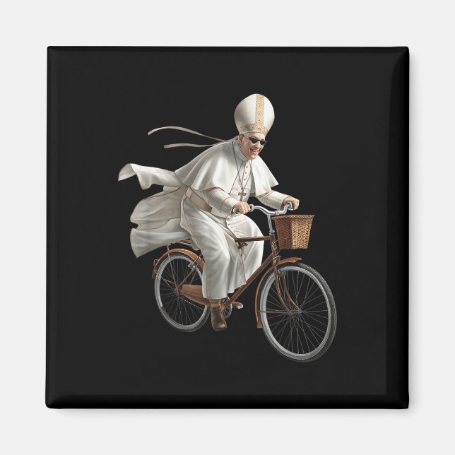 Pope Riding Bike Bicycle Catholic Church Bible Scr Magnet (Front)
