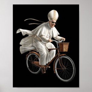 Pope Riding Bike Bicycle Catholic Church Bible Scr Poster
