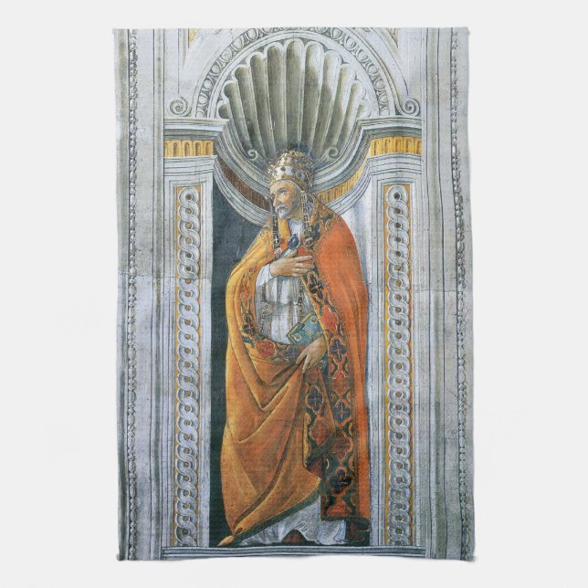 Pope Saint Sixtus II by Sandro Botticelli Tea Towel (Vertical)