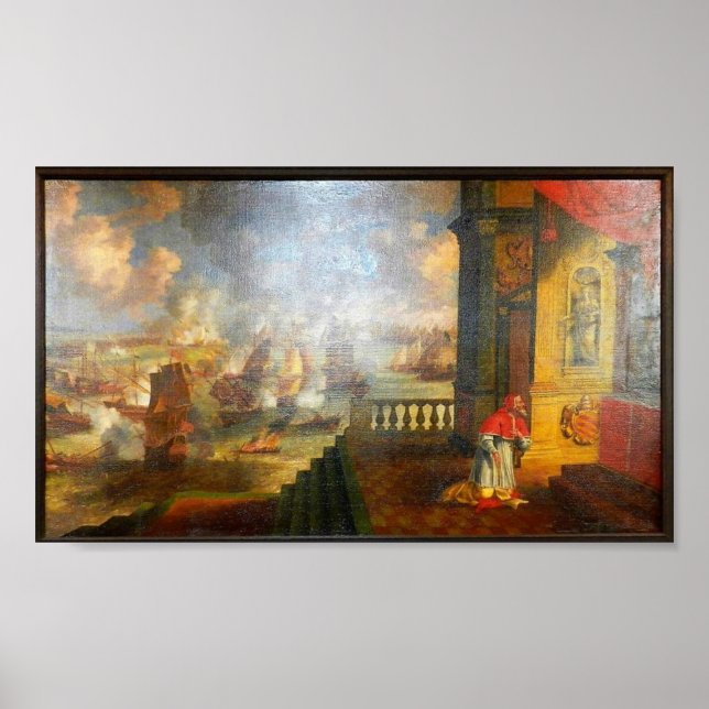 Pope St Pius V praying during Battle of Lepanto Poster (Front)