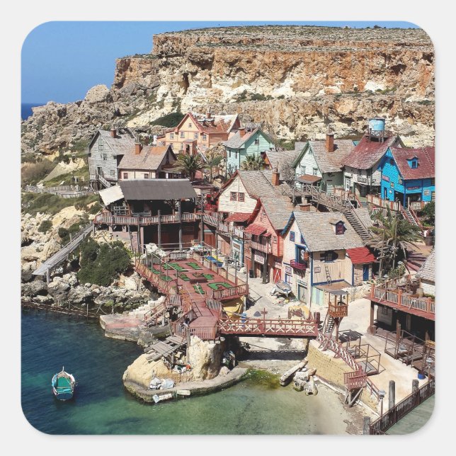 Popeye Village Malta Square Sticker (Front)