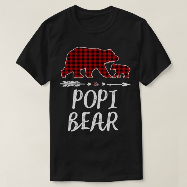 Popi Bear Christmas Pajama Red Plaid Buffalo Famil T-Shirt (Design Front)