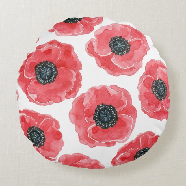 Popies watercolor round cushion (Front)
