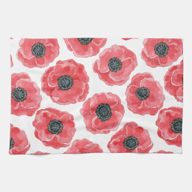 Popies watercolor tea towel (Horizontal)