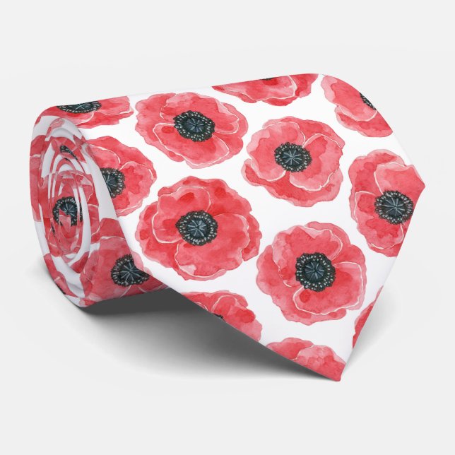 Popies watercolor tie (Rolled)