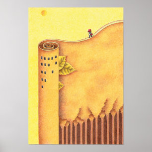 Poplar trees and a tower. poster