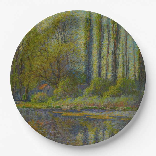 Poplar Trees in Spring (Utah Landscape) (USA Art) Paper Plate (Front)