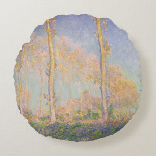 Poplars, impressionist landscape, Claude Monet Round Cushion