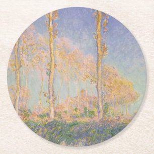 Poplars, impressionist landscape, Claude Monet Round Paper Coaster