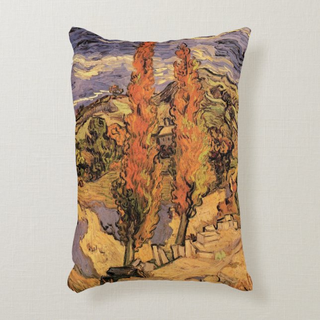 Poplars on Road Through Hills by Vincent van Gogh Decorative Cushion (Front(Vertical))