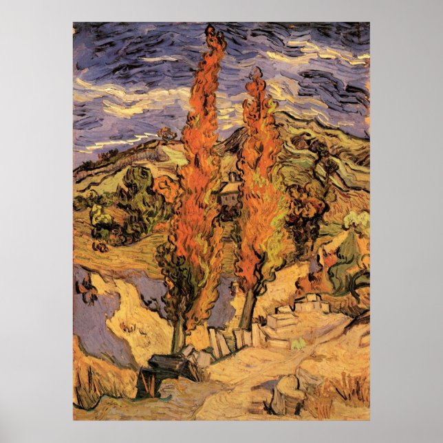 Poplars on Road Through Hills by Vincent van Gogh Poster (Front)