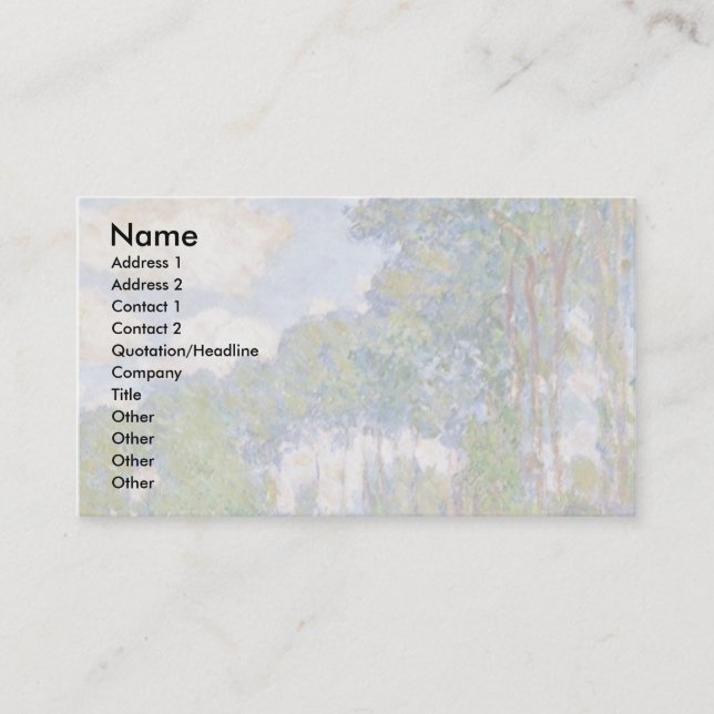 Poplars On The Epte By Claude Monet Business Card (Front)