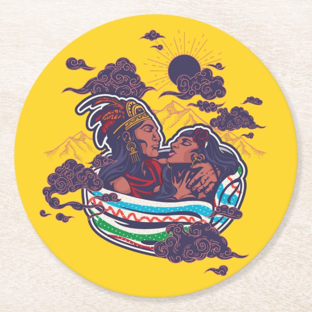 Popocatepetl y Iztaccihuatl Round Paper Coaster (Front)