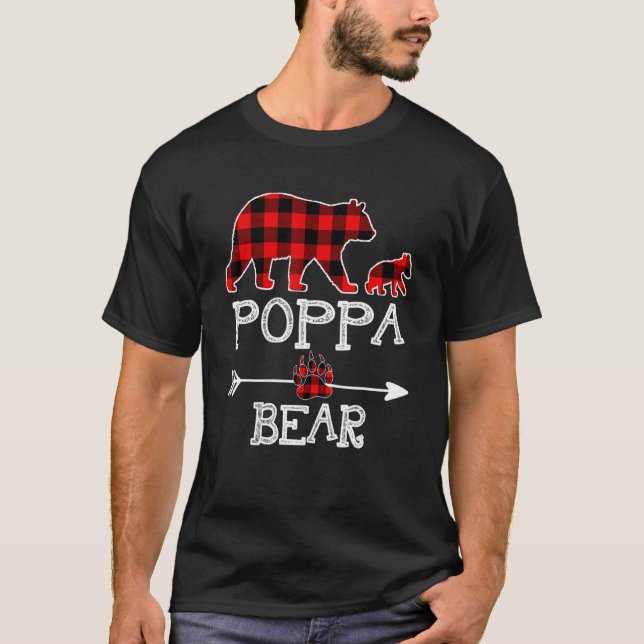 Poppa Bear , Red Buffalo Plaid Poppa Bear Pajama T-Shirt (Front)