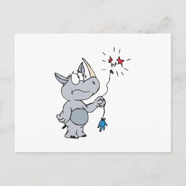 popped balloon sad rhino postcard (Front)