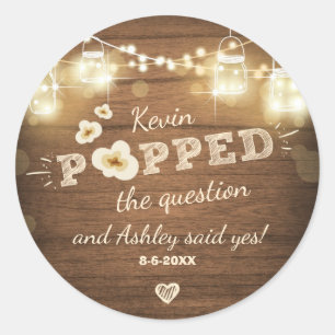 Popped the Question Engagement Wedding Popcorn Classic Round Sticker