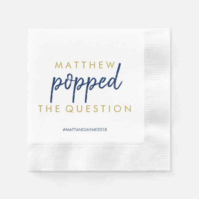 Popped the Question Napkin Navy White Gold (Front)