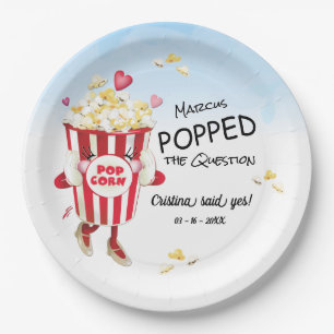 Popped The Question Popcorn Engagement Paper Plate