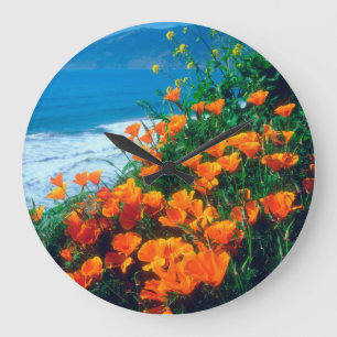 Poppies along the Pacific Coast near Big Sur Large Clock