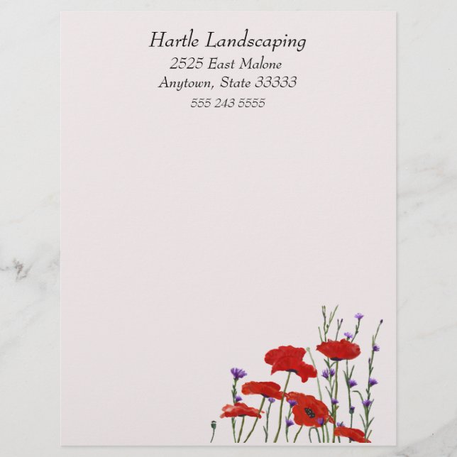 Poppies and Bachelor Buttons, Letterhead or Flyer (Front)