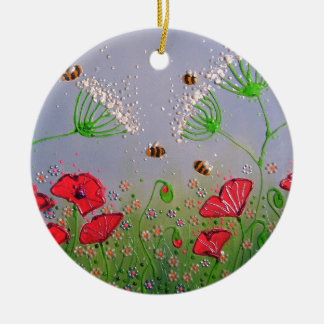 Poppies and Bees Ceramic Tree Decoration