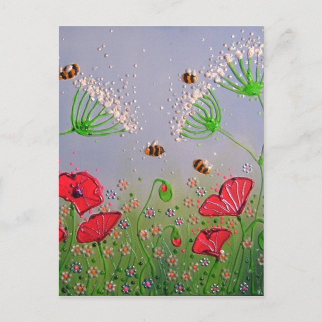 Poppies and Bees Postcard (Front)