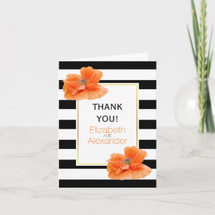 Poppies and black white stripes wedding Thank You