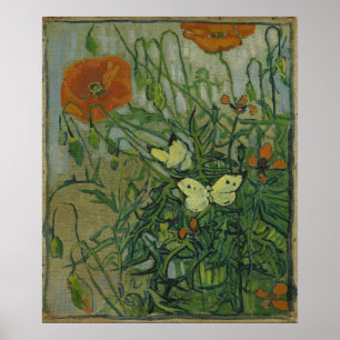 Poppies and Butterflies by Vincent Van Gogh  Poster