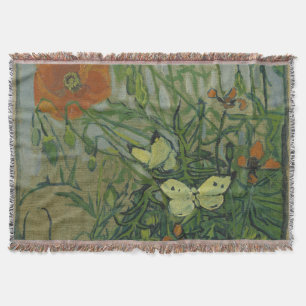 Poppies and Butterflies by Vincent Van Gogh  Throw Blanket