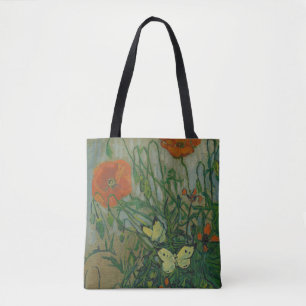 Poppies and Butterflies by Vincent Van Gogh Tote Bag