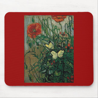 Poppies and Butterflies (F748) Van Gogh Fine Art Mouse Mat