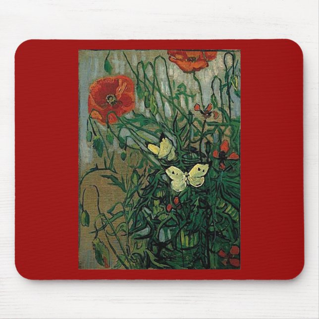 Poppies and Butterflies (F748) Van Gogh Fine Art Mouse Mat (Front)