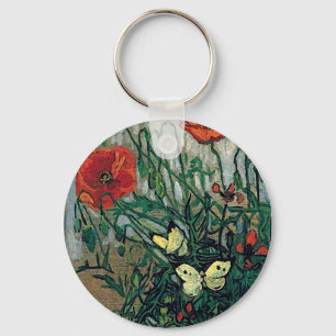 Poppies and Butterflies Van Gogh Fine Art Key Ring