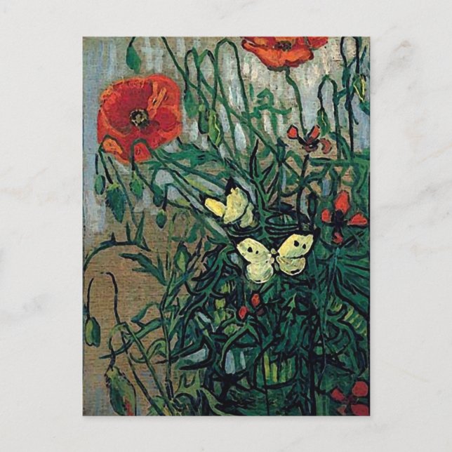 Poppies and Butterflies Van Gogh Fine Art Postcard (Front)