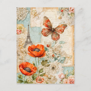 Poppies and Butterfly with Eiffel Tower Holiday Postcard