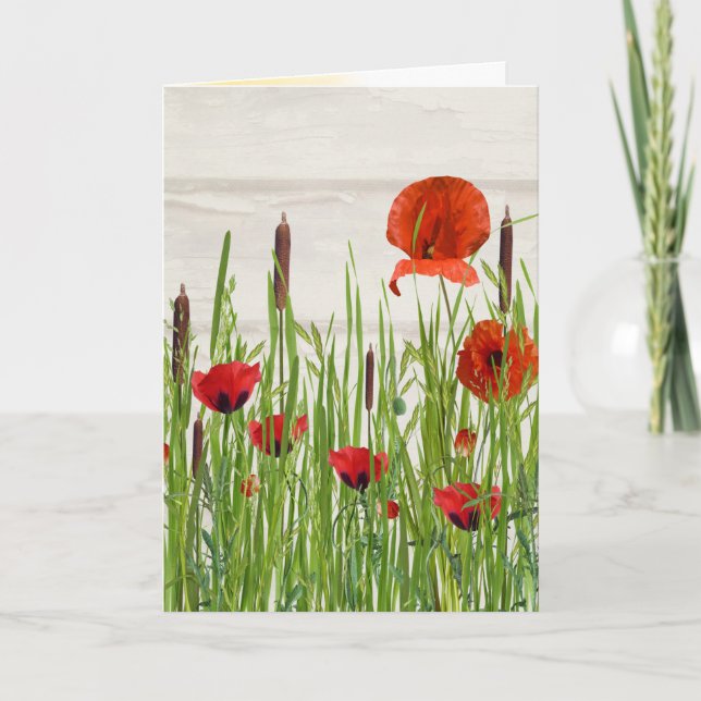 Poppies and Cattails Birthday Card (Front)
