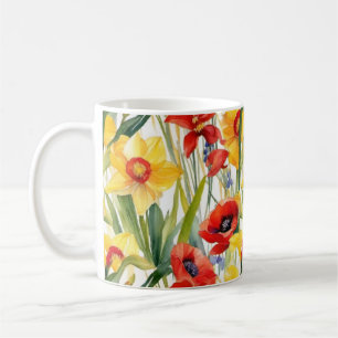 Poppies and daffodils cheerful art coffee mug