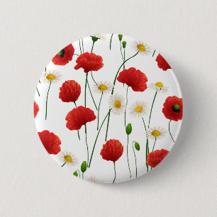 Poppies and daisies 6 cm round badge