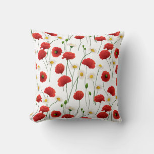 Poppies and daisies cushion
