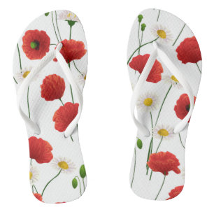 Poppies and daisies flip flops