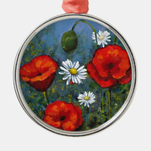Poppies and Daisies: Floral Art, Flowers Metal Tree Decoration