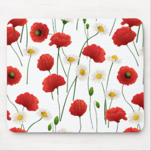 Poppies and daisies mouse mat